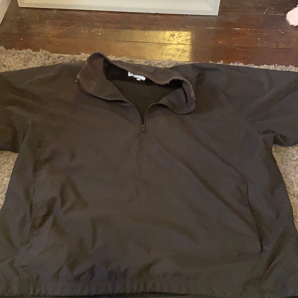 men’s, black, quarter zip, pullover, with pockets, short sleeves